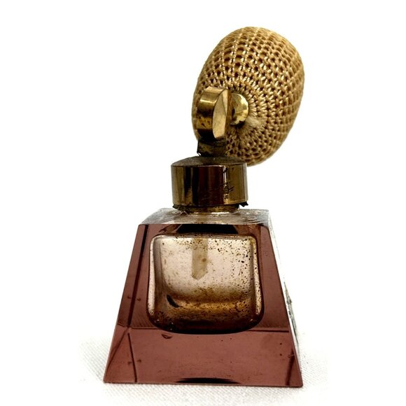 Irice Smoky Lavender Glass Perfume Bottle Atomizer Original Label Hand Cut 2.75" - Picture 3 of 8